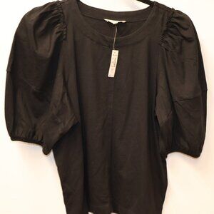 NEW Madewell Puff Sleeve Tee Jet Black Raw-edge ruffle trim 100% Jersey Sz S